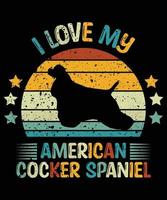 gracioso cocker spaniel americano vintage retro puesta de sol silueta regalos amante de los perros dueño del perro camiseta esencial vector