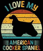 gracioso cocker spaniel americano vintage retro puesta de sol silueta regalos amante de los perros dueño del perro camiseta esencial vector
