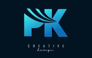 Creative blue letters Pk p k logo with leading lines and road concept design. Letters with geometric design. vector