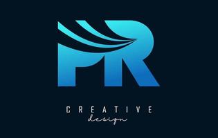 Creative blue letters PR p r logo with leading lines and road concept design. Letters with geometric design. vector