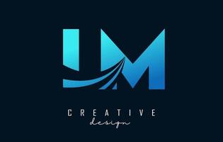 Creative blue letters LM l m logo with leading lines and road concept design. Letters with geometric design. vector