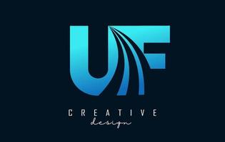 Creative blue letters UF u f logo with leading lines and road concept design. Letters with geometric design. vector