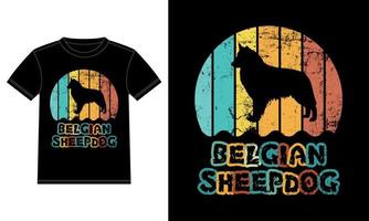 Funny Belgian Sheepdog Vintage Retro Sunset Silhouette Gifts Dog Lover Dog Owner Essential T-Shirt vector