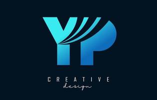 Creative blue letters YP y p logo with leading lines and road concept design. Letters with geometric design. vector