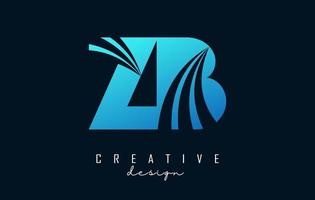 Creative blue letters ZB z b logo with leading lines and road concept design. Letters with geometric design. vector