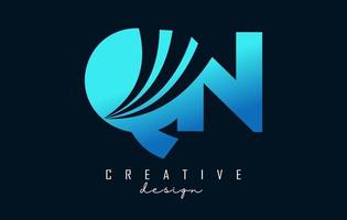 Creative blue letters QN q n logo with leading lines and road concept design. Letters with geometric design. vector