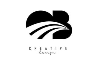 logotipo ob ob de letras negras creativas con líneas principales y diseño de concepto de carretera. letras con diseño geométrico. vector