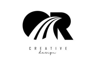 Creative black letters OR o r logo with leading lines and road concept design. Letters with geometric design. vector