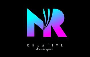 Creative colorful letters NR n r logo with leading lines and road concept design. Letters with geometric design. vector