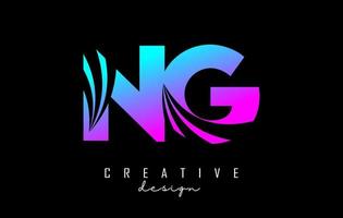 Creative colorful letters NG n G logo with leading lines and road concept design. Letters with geometric design. vector