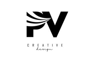Creative black letters PV p v logo with leading lines and road concept design. Letters with geometric design. vector