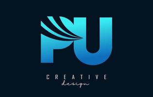 Creative blue letters PU p u logo with leading lines and road concept design. Letters with geometric design. vector