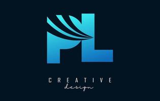 Creative blue letters PL p l logo with leading lines and road concept design. Letters with geometric design. vector