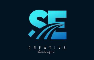 Creative blue letters SE s e logo with leading lines and road concept design. Letters with geometric design. vector