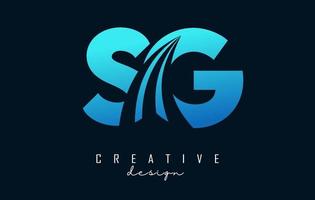 Creative blue letters SG s g logo with leading lines and road concept design. Letters with geometric design. vector