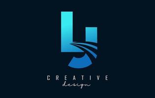 Creative blue letters LJ l j logo with leading lines and road concept design. Letters with geometric design. vector