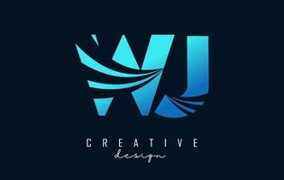 Creative blue letters WJ w j logo with leading lines and road concept design. Letters with geometric design. vector