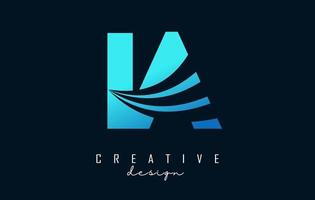 Creative blue letters IA i a logo with leading lines and road concept design. Letters with geometric design. vector