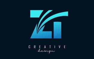 Creative blue letters ZT z t logo with leading lines and road concept design. Letters with geometric design. vector