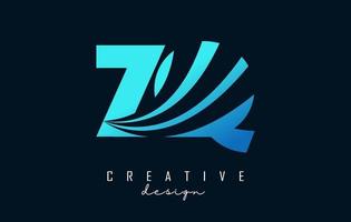 Logotipo de letras azules creativas zq zq con líneas principales y diseño de concepto de carretera. letras con diseño geométrico. vector