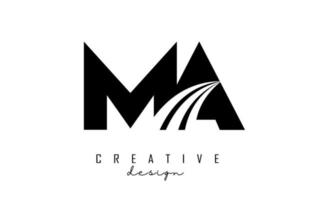 Creative black letters MA m a logo with leading lines and road concept design. Letters with geometric design. vector