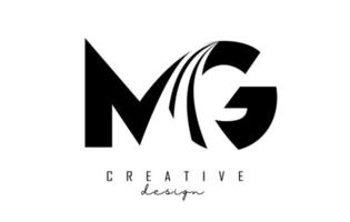 Creative black letters MG m g logo with leading lines and road concept design. Letters with geometric design. vector