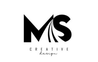 Creative black letters MS m s logo with leading lines and road concept design. Letters with geometric design. vector