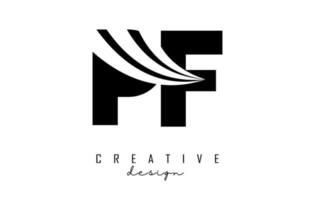 Creative black letters PF p f logo with leading lines and road concept design. Letters with geometric design. vector