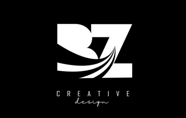 White letters BZ b z logo with leading lines and road concept design. Letters with geometric design.