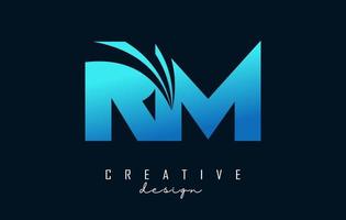 Creative blue letters RM R m logo with leading lines and road concept design. Letters with geometric design. vector