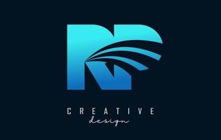 Creative blue letters RP R P logo with leading lines and road concept design. Letters with geometric design. vector