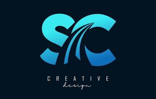 Creative blue letters SC s c logo with leading lines and road concept design. Letters with geometric design. vector