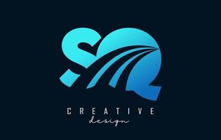 Creative blue letters SQ s q logo with leading lines and road concept design. Letters with geometric design. vector