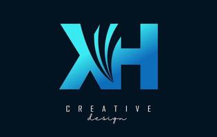 Creative blue letters XH x h logo with leading lines and road concept design. Letters with geometric design. vector