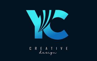 Creative blue letters YC y c logo with leading lines and road concept design. Letters with geometric design. vector