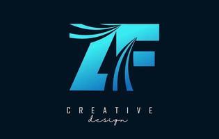 Creative blue letters ZF z F logo with leading lines and road concept design. Letters with geometric design. vector