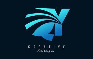 Creative blue letters QY q y logo with leading lines and road concept design. Letters with geometric design. vector