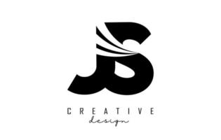 Creative black letters JS j s logo with leading lines and road concept design. Letters with geometric design. vector