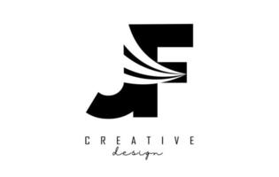 Creative black letters JF j f logo with leading lines and road concept design. Letters with geometric design. vector