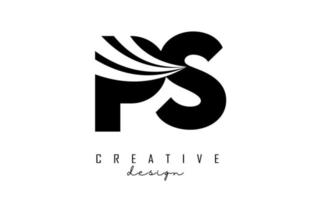 Creative black letters PS p s logo with leading lines and road concept design. Letters with geometric design. vector