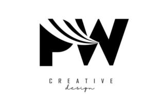 Creative black letters PW p w logo with leading lines and road concept design. Letters with geometric design. vector