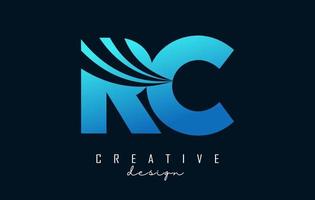 Creative blue letters RC r c logo with leading lines and road concept design. Letters with geometric design. vector