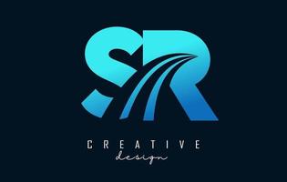 Creative blue letters SR s r logo with leading lines and road concept design. Letters with geometric design. vector