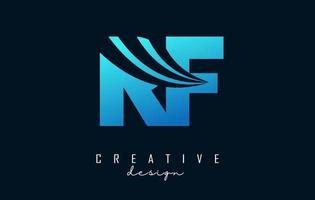 Creative blue letters Rf r f logo with leading lines and road concept design. Letters with geometric design. vector