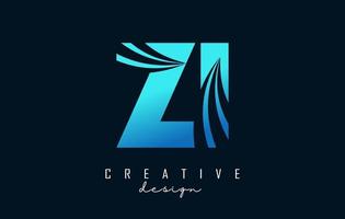 Creative blue letters ZI z i logo with leading lines and road concept design. Letters with geometric design. vector