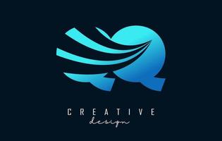 Creative blue letters QQ q logo with leading lines and road concept design. Letters with geometric design. vector