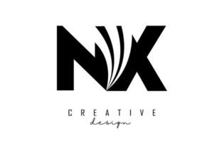 Creative black letters NX n x logo with leading lines and road concept design. Letters with geometric design. vector