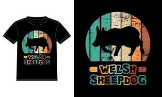 Funny Welsh Sheepdog Vintage Retro Sunset Silhouette Gifts Dog Lover Dog Owner Essential T-Shirt vector