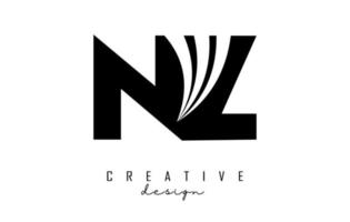 Creative black letters NZ n z logo with leading lines and road concept design. Letters with geometric design. vector