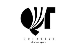 Creative black letters QT q t logo with leading lines and road concept design. Letters with geometric design. vector